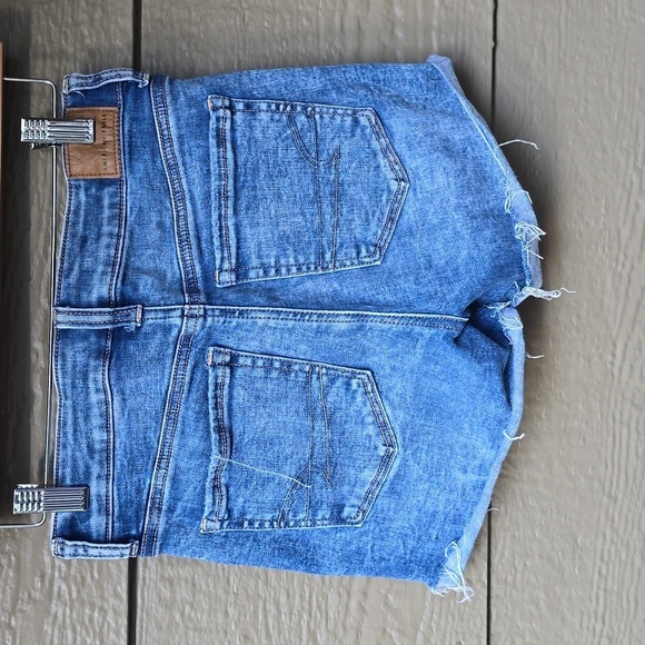 AE American Eagle hi rise shortie denim shorts destructed next level stretch 2 - Picture 7 of 13